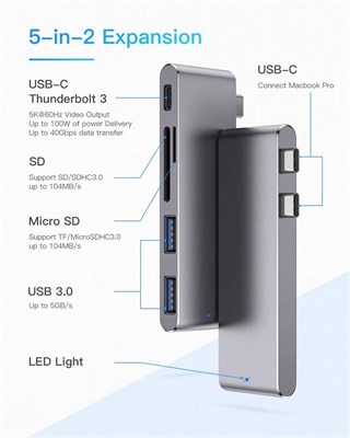 MOKAI START 5 in 1 USB-C Hub Thunderbolt 3 Compatible for MacBook