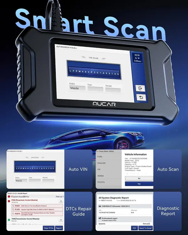 MUCAR OBD2 Scanner Diagnostic Tool CS90 with 28+ Reset Service, Engine Powertrain Car Scanner, ABS Code Reader, SRS Scan Tool