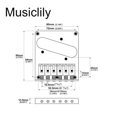 Musiclily Pro 52.5mm Guitar Telecaster Bridge Assembly with 6 Brass Saddles for Tele Style, Chrome