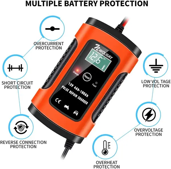 NWOUIIAY Smart Battery Charger 12V 4A for Car Bike 