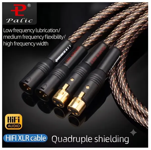 Palic HiFi XLR Audio Cable Quad Shielding Noise-free 2XLR Male to 2XLR Female 24K Gold Plated 3-Pin