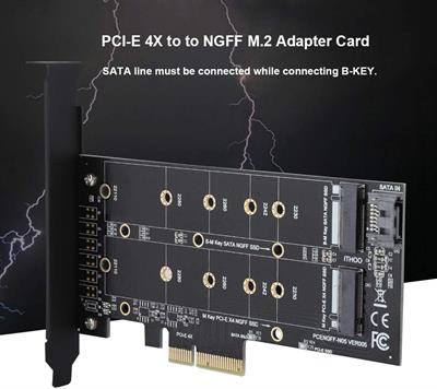 PCI-E 4X to M.2 NVMe NGFF SSD Adapter Card B-key+M-key Expansion Card, Dual Interface