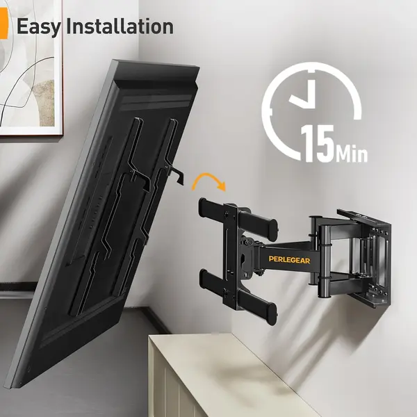 Perlegear TV Full Motion Wall Mount with Dual Arm Wall Bracket for 37 to 84 Inch Flat Curved TVs up to 60kg Swivel Tilt TV Bracket Max VESA 600x400mm 