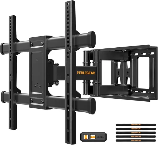 Perlegear TV Full Motion Wall Mount with Dual Arm Wall Bracket for 37 to 84 Inch Flat Curved TVs up to 60kg Swivel Tilt TV Bracket Max VESA 600x400mm 
