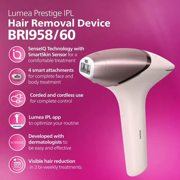 Philips Lumea IPL Hair Removal Series 9000 SenseIQ Technology 4 Accessories Wireless Use bri958