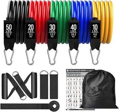 Resistance band with handles 10 to 50 lbs Elastic workout gym 