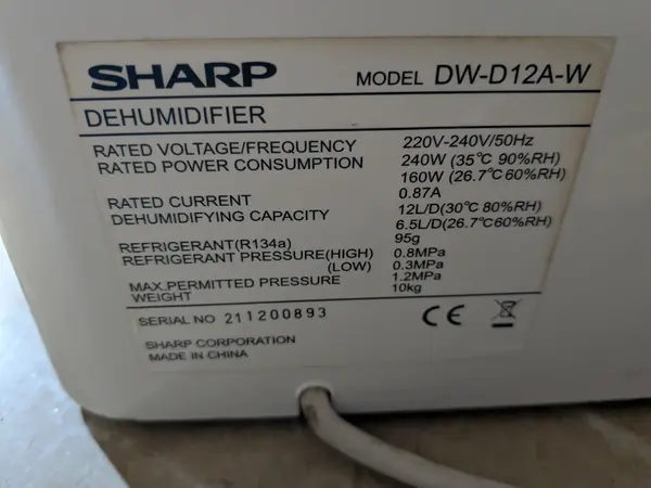 SHARP Dehumidifier (up to 12L/day) 26m² DW-D12A-W (Branded Used)