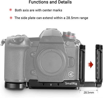 SMALLRIG Lightweight L-Bracket for Panasonic Lumix G9, Built-in Quick Release Tripod L Plate with Slide Second Handle & 1/4 Threaded Holes - 2191