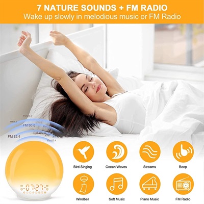 Sunrise Alarm Clock, Smart Wake Up Light Work with Alexa, 4 Alarms with FM Radio, 7 Nature Sounds & Snooze, 7 Colors Night Light