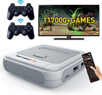 Super Console X PRO Game Console Dual Systems Built-in 117,000+ Games for 4K TV,Support NES/PS1/PSP