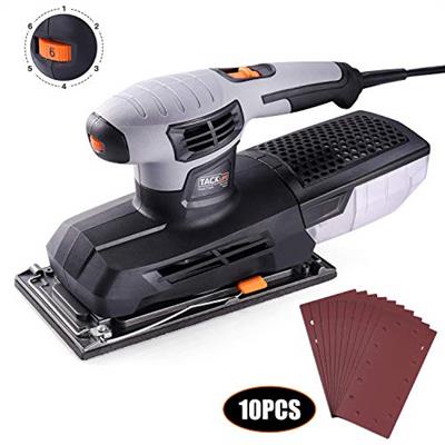 TACKLIFE Sheet Sander for Woodworking 300W Palm Sander with Larger Aluminum Sanding Base, 6 Variable Speed,12,000 Rpm