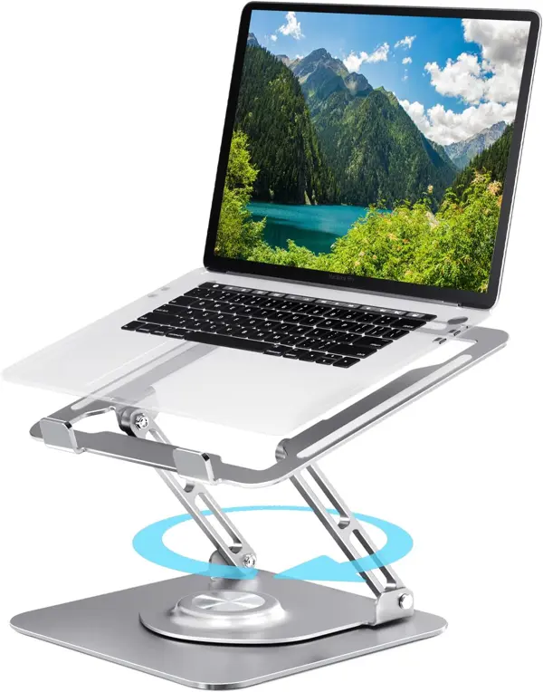 Transplant Aluminum Laptop Stand 360 Degree Rotating Base Adjustable Height Foldable Portable 10-17'' 