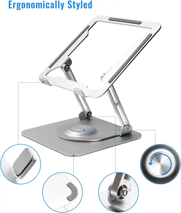 Transplant Aluminum Laptop Stand 360 Degree Rotating Base Adjustable Height Foldable Portable 10-17'' 