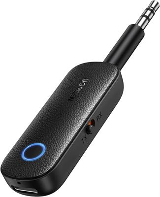 UGREEN Bluetooth 5.0 Transmitter Receiver 2 in 1 Wireless Aux BT Adapter Bendable 3.5mm Jack Built-in Battery and Mic Handsfree Talking