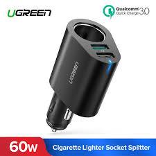 UGREEN Car Charger 60W 12V / 24V Cigarette Lighter Extension Adapter QC 3.0 USB Fast Charger, 5V/2.4A USB Charger 