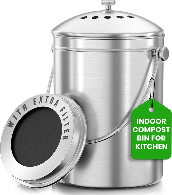 Utopia Kitchen Compost Bin for Kitchen Countertop, 1.3 Gallon Compost Bucket for Kitchen with Lid, Includes 1 Spare Charcoal Filter, Home Essentials