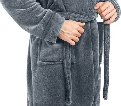 Utopia NY Threads Luxurious Shawl Collar Fleece Bathrobe Long Spa Robe (Grey / Small/Medium)