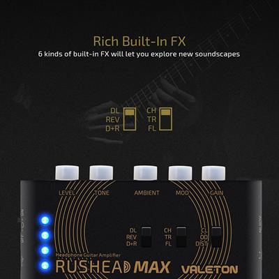 Valeton RH-100 Rushead Max USB Chargeable Portable Pocket Guitar Bass Headphone Amp Carry-On Bedroom Plug-In Multi-Effects