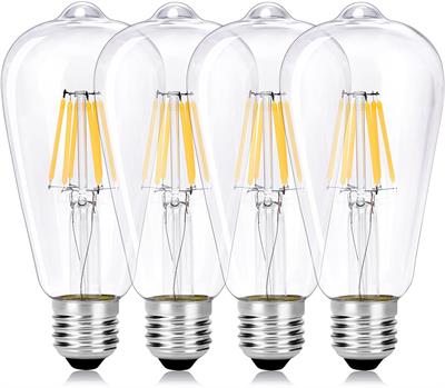 Wedna Vintage Edison LED Filament Light Bulbs Screw, 6W E27 ST64 Pack of 4