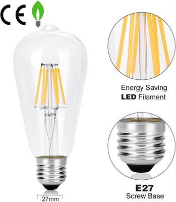 Wedna Vintage Edison LED Filament Light Bulbs Screw, 6W E27 ST64 Pack of 4