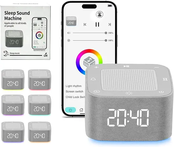 White Noise Sleep Therapy Machine Memory Function Bluetooth App Controller 32+ Soothing Sounds Alarm Clock 