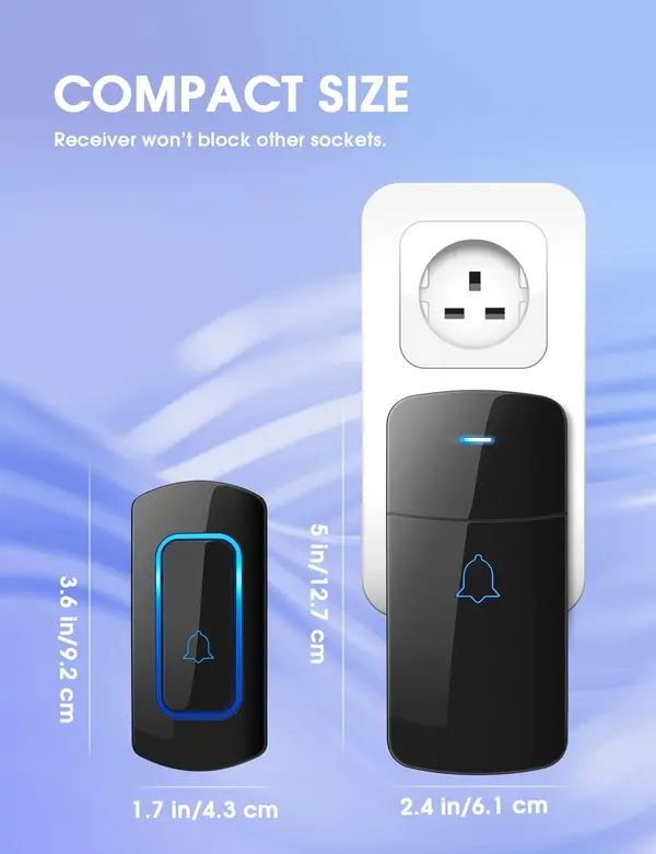 NOVETE Wireless Doorbell kit 1 Push Button and 2 Plug-in Receivers with LED Flash, 52 Melodies Long Range 1300-Ft