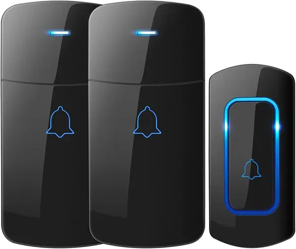 NOVETE Wireless Doorbell kit 1 Push Button and 2 Plug-in Receivers with LED Flash, 52 Melodies Long Range 1300-Ft