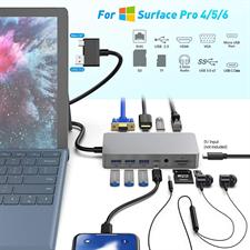 Microsoft Surface Pro Dock 12 in 1 for Surface Pro 4/5/6 Docking Station Double Display, 4K HDMI VGA, Gigabit Ethernet, 3xUSB 3.0, USB 2.0, Audio, USB C, SD&TF Card Slot
