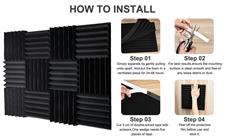 Acoustic Foam Panels Fireproof Sound Absorbing Panels Studio Foam Wedges for Walls 2" X 12" X 12" 12 Pack Black