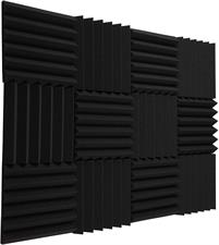 Acoustic Foam Panels Fireproof Sound Absorbing Panels Studio Foam Wedges for Walls 2" X 12" X 12" 12 Pack Black