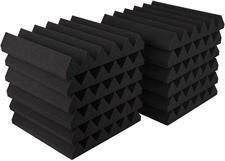 Acoustic Foam Panels Fireproof Sound Absorbing Panels Studio Foam Wedges for Walls 2" X 12" X 12" 12 Pack Black