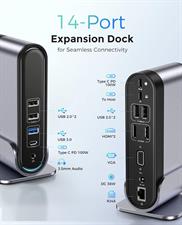 USB Type C Hub Docking Station Dual Monitor Baseus 14-in-1 with 2 * 4K HDMI+VGA+1000M LAN+6*USB A/C Ports+100W PD+Audio, USB C Dock Compatible for MacBook/Dell/HP/Lenovo/Steam Deck