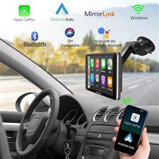 Carpuride 7 Inch Portable IPS Screen Wireless Apple Carplay & Android Auto with Mirror Link, Car Radio Receiver Mp5 Player Sucker Holder & Dashboard Mounted