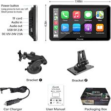 Carpuride 7 Inch Portable IPS Screen Wireless Apple Carplay & Android Auto with Mirror Link, Car Radio Receiver Mp5 Player Sucker Holder & Dashboard Mounted