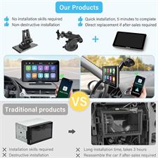 Carpuride 7 Inch Portable IPS Screen Wireless Apple Carplay & Android Auto with Mirror Link, Car Radio Receiver Mp5 Player Sucker Holder & Dashboard Mounted