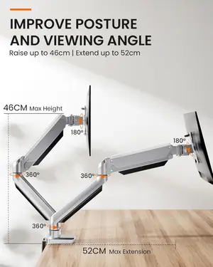 ErGear Dual Arm Monitor Mount LCD LED Stand Gas Spring Full Motion for 13 to 32 inch 