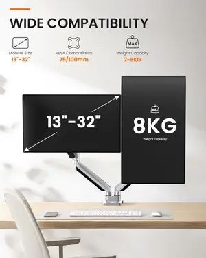 ErGear Dual Arm Monitor Mount LCD LED Stand Gas Spring Full Motion for 13 to 32 inch 