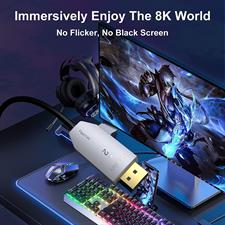 FIBBR 8K DisplayPort 1.4 Fiber Optic Cable DP to DP Cable 32.4Gbps Freesync for Gaming Monitor Graphics Card Laptop TV (15M)