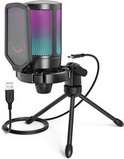 FIFINE Mic AmpliGame A6V USB Microphone with Volume Dial, Mute Button & RGB for Gaming on PC/Laptop/PS4/5