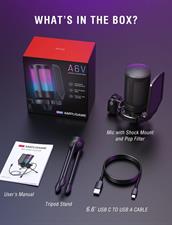 FIFINE Mic AmpliGame A6V USB Microphone with Volume Dial, Mute Button & RGB for Gaming on PC/Laptop/PS4/5