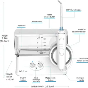 H2ofloss Water Dental Flosser Cordless Oral Irrigator Teeth Pick 6 Modes Portable Rechargeable 