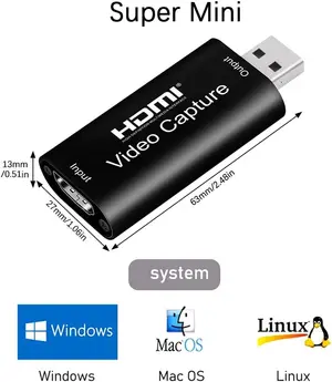 HDMI Video Capture Card, USB 2.0 1080P Audio Video Game Capture Card, Computer Capture Device, for Windows/Android/OS X, or Streaming, Gaming