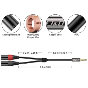 J&D 3.5mm 1/8 inch to Dual XLR Y Splitter Cable Unbalanced 2 XLR Male to 3.5mm TRS Male Interconnect Stereo Audio Cable 6 Feet