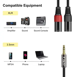 J&D 3.5mm 1/8 inch to Dual XLR Y Splitter Cable Unbalanced 2 XLR Male to 3.5mm TRS Male Interconnect Stereo Audio Cable 6 Feet