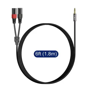 J&D 3.5mm 1/8 inch to Dual XLR Y Splitter Cable Unbalanced 2 XLR Male to 3.5mm TRS Male Interconnect Stereo Audio Cable 6 Feet