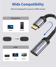 JSAUX (Male to Female) DP Display Port to HDMI Converter 1080P@60Hz Nylon Braided Aluminum Shell
