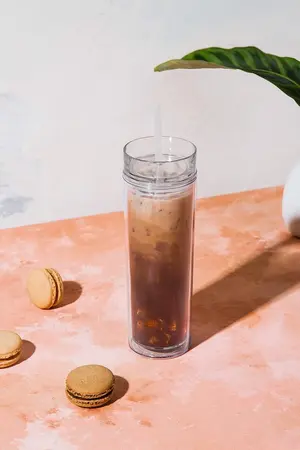 JVR Water Bottle Double Wall Insulated Acrylic Tumblers with Straw and Lid Hot and Cold 450ml 