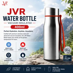 JVR Insulation Water Bottle 400ml Double-wall vacuum insulation for hot & cold retention 24 Hours BPA Free