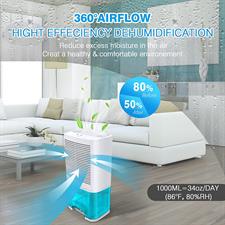 Levoair Dehumidifier 68oz(2000ml) Small Dehumidifier with Drain Hose for 6200 Cubic Feet 650 sq.ft Ultra Quiet Mini Portable Air Dehumidifier