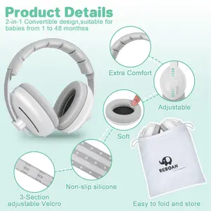 Little Ears 2-in-1 Baby Ear Muffs Noise Protection Headphones Grey 